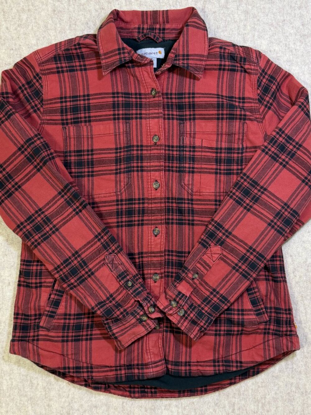 Carhartt Women's Rugged Flex Fleece Lined Flannel Plaid Shirt Jacket S